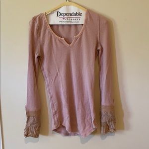 Free People Long Sleeve With Embroidered Sleeves